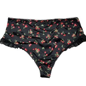 Torrid Panty Women 3X Black Red Cherries High Rise Ruffle Thong Underware NEW
